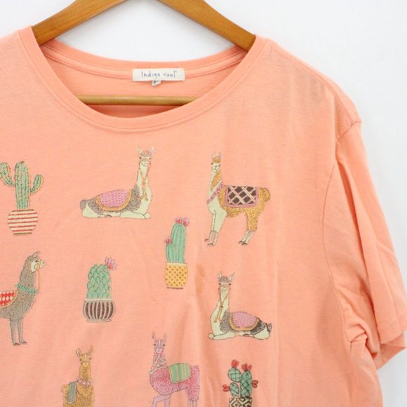 Indigo Soul Shirt Womens Pink Orange Animals Graphic Logo Lightweight Size 2XL - Picture 3 of 8